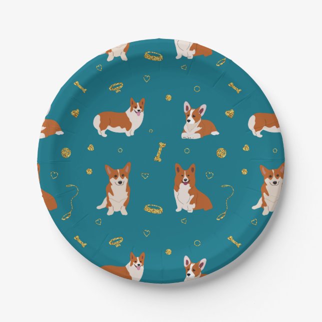 Pembroke Welsh Corgi Pattern Pappteller (Vorderseite)