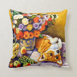 Pembroke Welsh Corgi Pillow Floral Kissen