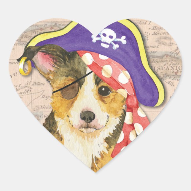 Pembroke Welsh Corgi Pirate Herz-Aufkleber (Vorderseite)
