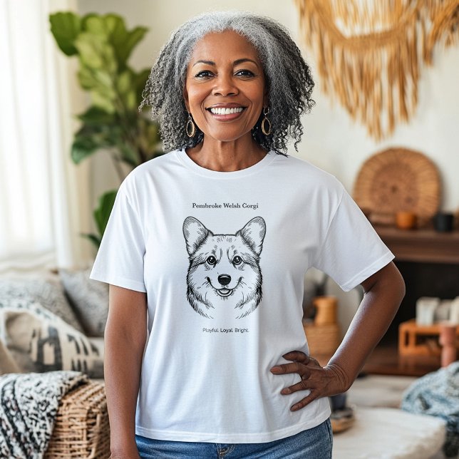 Pembroke Welsh Corgi Portrait Black Line Illustrat T-Shirt (Von Creator hochgeladen)