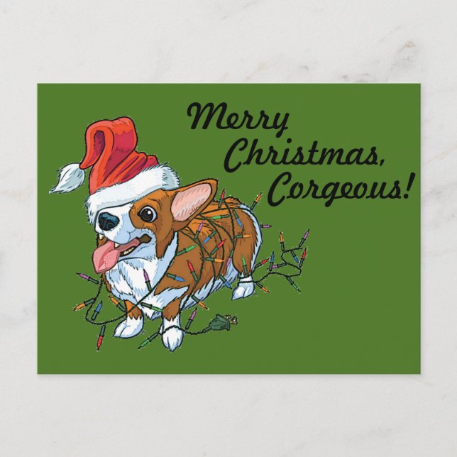 Pembroke Welsh Corgi Puppy Christmas Xmas Lights Feiertagspostkarte (Vorderseite)