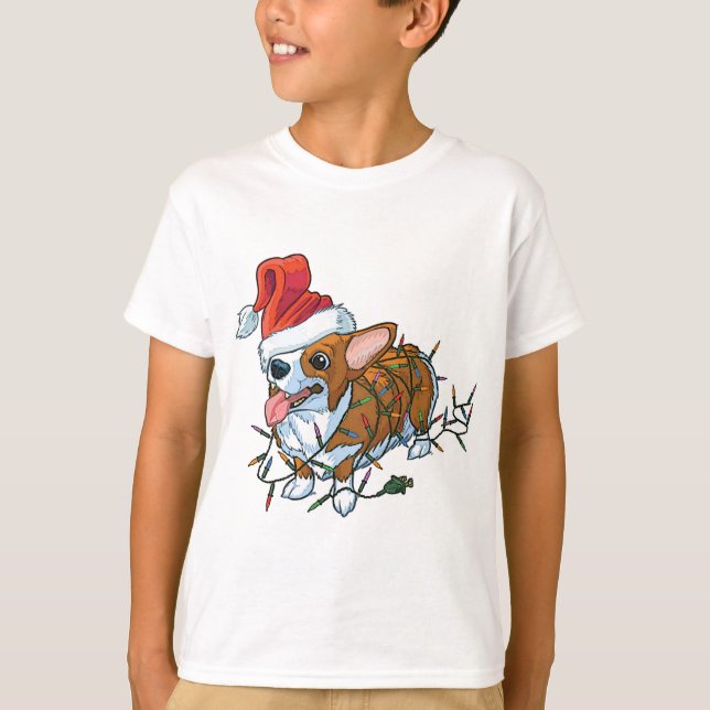 Pembroke Welsh Corgi Puppy Christmas Xmas Lights T-Shirt (Vorderseite)