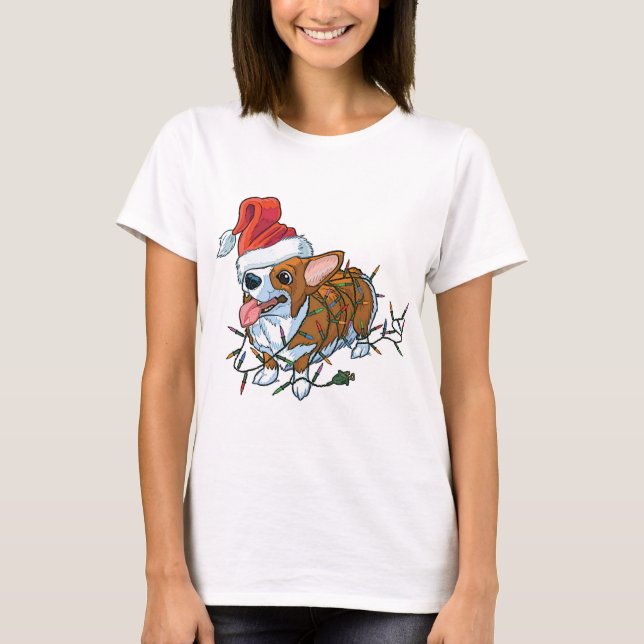 Pembroke Welsh Corgi Puppy Christmas Xmas Lights T-Shirt (Vorderseite)
