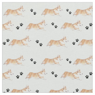 Pembroke Welsh Corgi Running Hund Kunstwerk Stoff