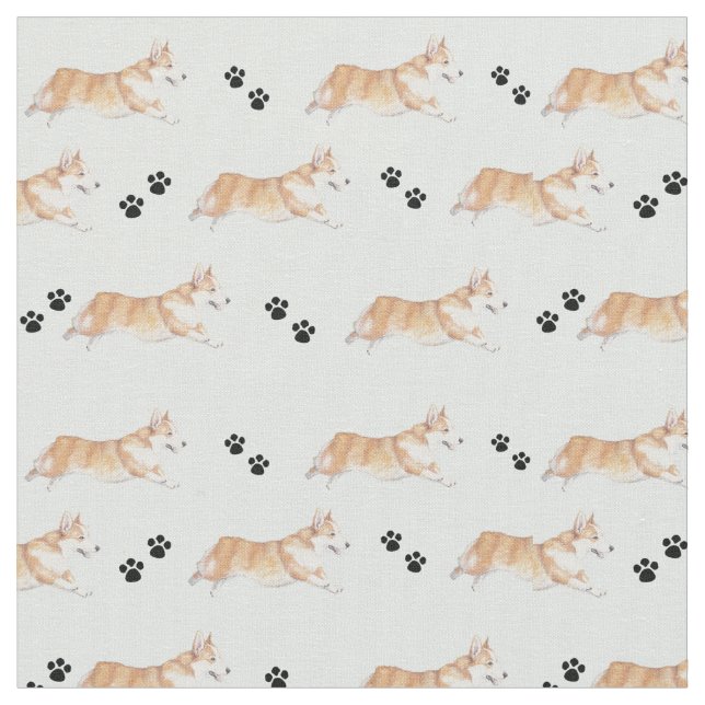Pembroke Welsh Corgi Running Hund Kunstwerk Stoff (Nahaufnahme)
