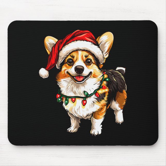 Pembroke Welsh Corgi Santa Christmas Tree Lights X Mousepad (Vorne)