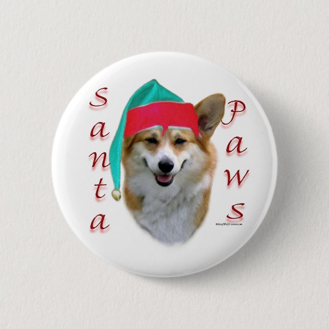 Pembroke Welsh Corgi Santa Paws Button (Vorderseite)