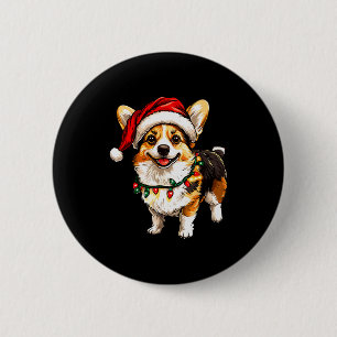 Pembroke Welsh Corgi Santa Weihnachtsbaum Lichter Button