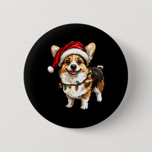 Pembroke Welsh Corgi Santa Weihnachtsbaum Lichter Button