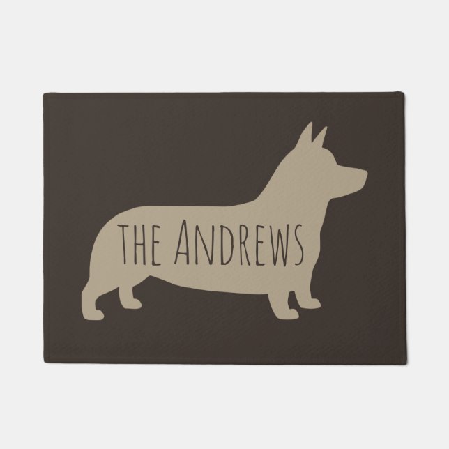 Pembroke Welsh Corgi Silhouette mit benutzerdefini Fußmatte (Vorderseite)