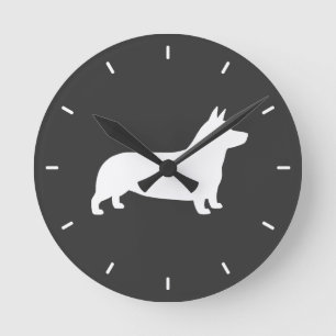 Pembroke Welsh Corgi Silhouette Runde Wanduhr