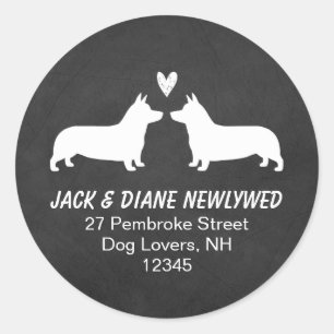 Pembroke Welsh Corgi Silhouetten Rücksendeadresse Runder Aufkleber