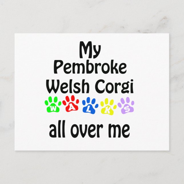 Pembroke Welsh Corgi Walks Design Postkarte (Vorderseite)