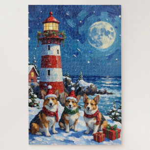 Pembroke Welsh Corgi Weihnachts-Leuchtturm-Feier