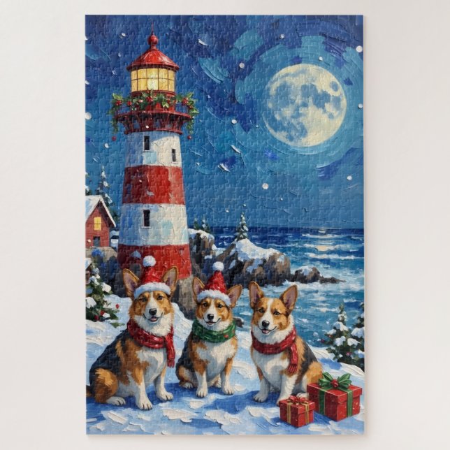 Pembroke Welsh Corgi Weihnachts-Leuchtturm-Feier (Vertikal)