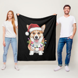 Pembroke Welsh Corgi Weihnachtsbaum Lichter Fleecedecke