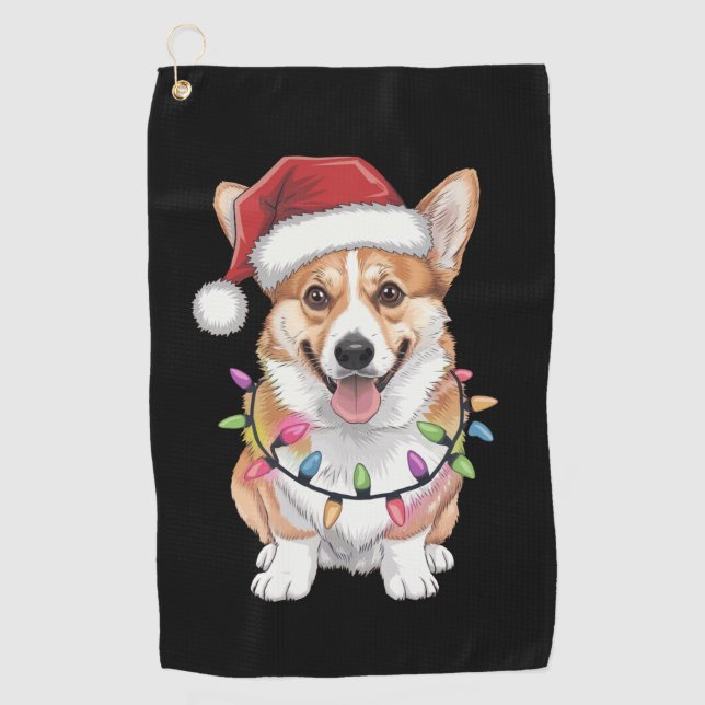 Pembroke Welsh Corgi Weihnachtsbaum Lichter Golfhandtuch (Vorderseite)
