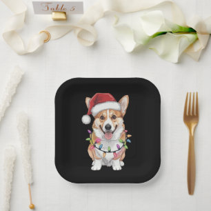 Pembroke Welsh Corgi Weihnachtsbaum Lichter Pappteller