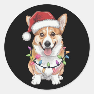 Pembroke Welsh Corgi Weihnachtsbaum Lichter Runder Aufkleber