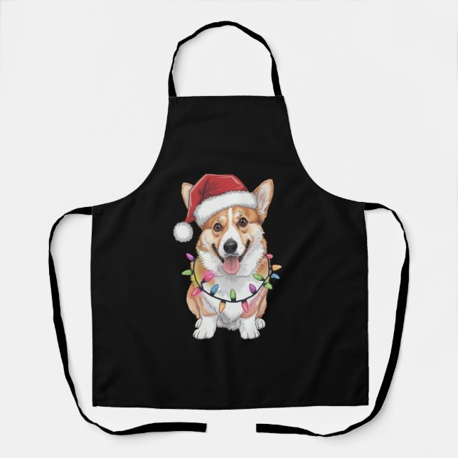 Pembroke Welsh Corgi Weihnachtsbaum Lichter Schürze (Vorderseite)