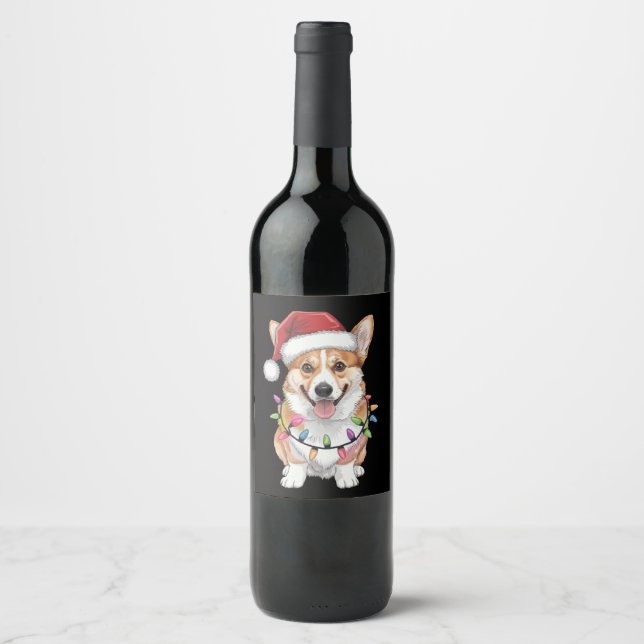 Pembroke Welsh Corgi Weihnachtsbaum Lichter Weinetikett (Vorderseite)