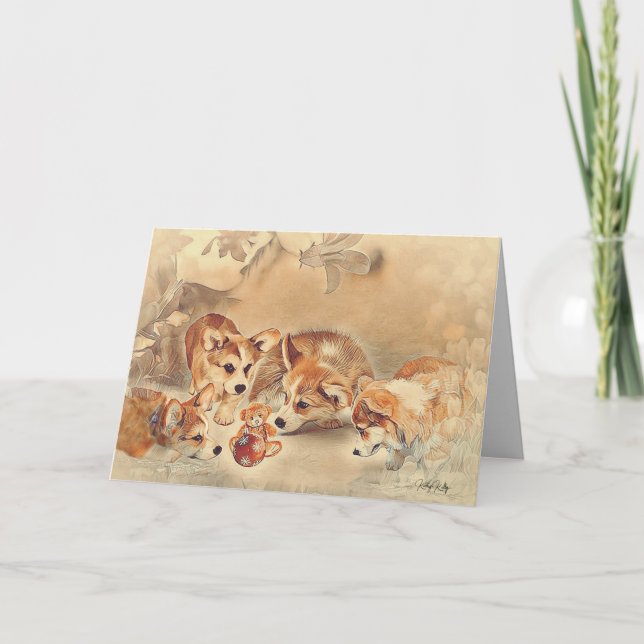 Pembroke Welsh Corgi Welppies Karte (Vorderseite)