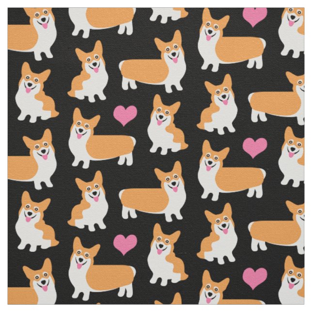Pembroke Welsh Corgis und Hearts Stoff (Muster)