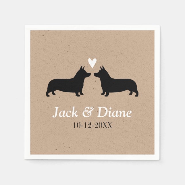 Pembroke Welsh Corgis Wedding Couple mit Text Serviette (Vorderseite)
