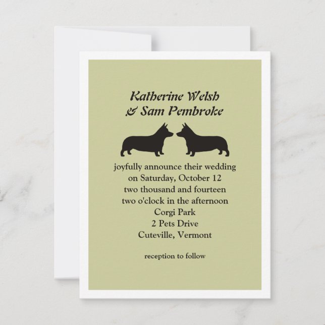 Pembroke Welsh Corgis Wedding Einladung (Vorderseite)