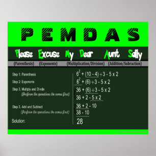 PEMDAS-Operationsreihenfolge Math Poster