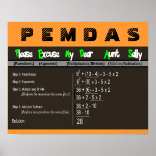 PEMDAS-Operationsreihenfolge Math Poster