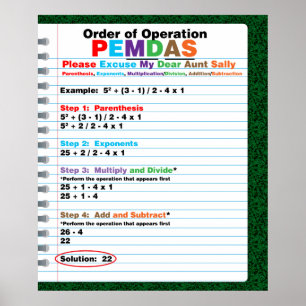 PEMDAS Order of Operations Poster
