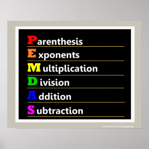 PEMDAS Ordre des opérations Math Poster
