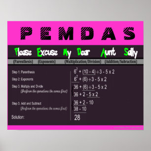 PEMDAS Ordre des opérations Math Poster