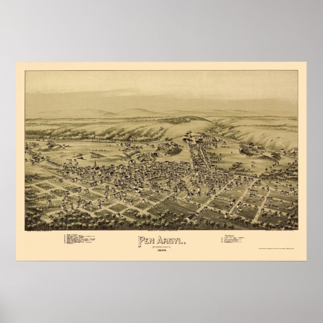 Pen Argyl, PA Panoramic Map - 1894 Poster (Vorne)
