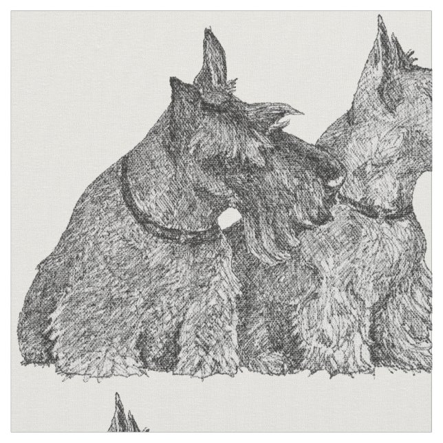Pen Ink Scottish Terriers Stoff (Nahaufnahme)