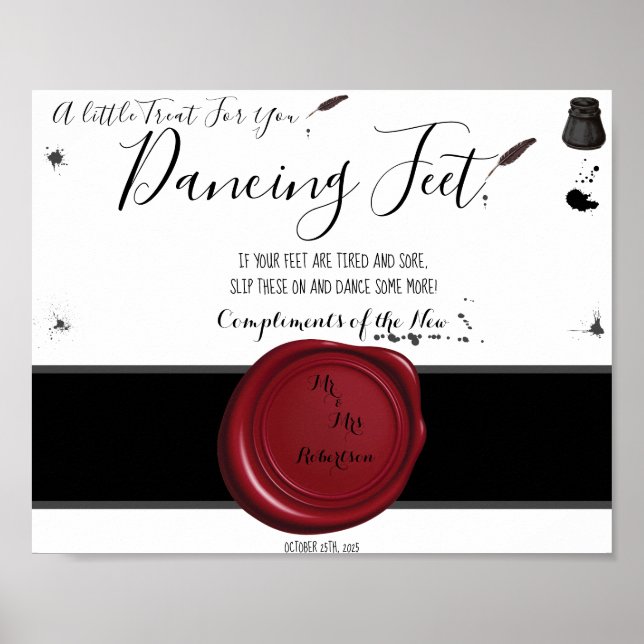 Pen & Inkwell Dancing Feet Flip Flops Hochzeitszei Poster (Vorne)