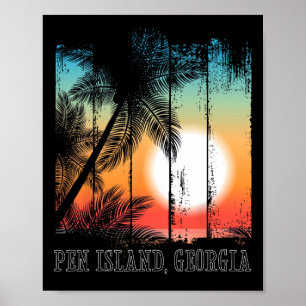 Pen Island Georgia Beach Palms Vacation Surf Sundo Poster