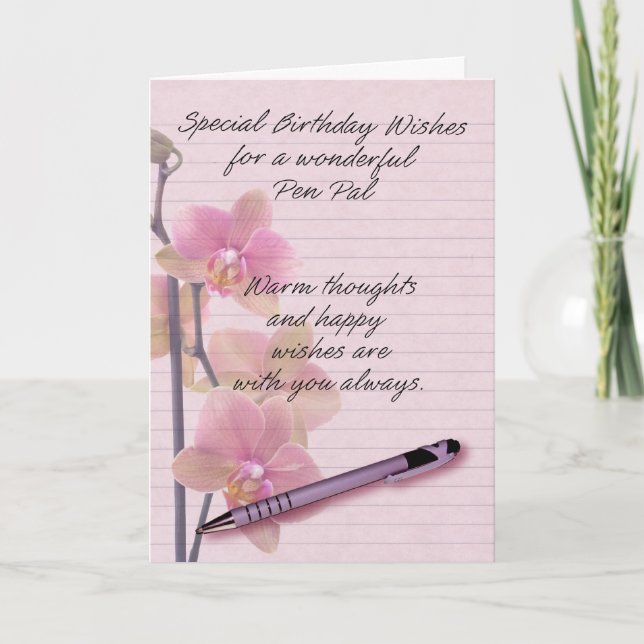 Pen Pal Birthday Card mit Blumenschrift Karte (Vorderseite)
