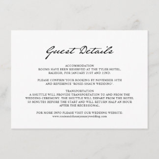 Pen Script Minimalistisch White Wedding Guest Deta Begleitkarte