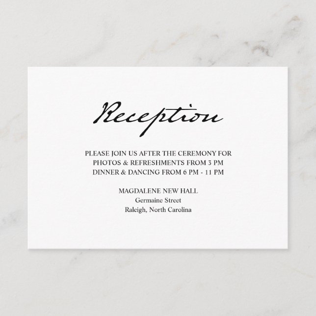 Pen Script Minimalistisch White Wedding Reception Begleitkarte (Vorderseite)