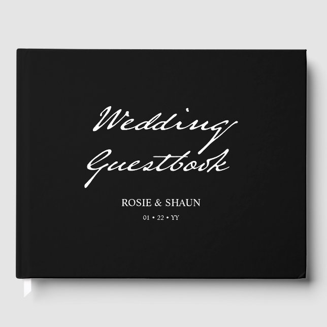 Pen Script Minimalistische Kalligrafie Black Weddi Gästebuch (Vorderseite)