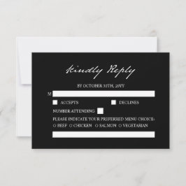 Pen Script Minimalistische Kalligrafie Black Weddi RSVP Karte