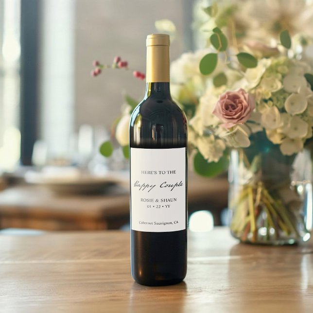 Pen Script Minimalistische Kalligrafie White Weddi Weinetikett (Von Creator hochgeladen)