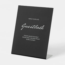 Pen Script Modern Minimal Guestbook Black Wedding Sockelschild