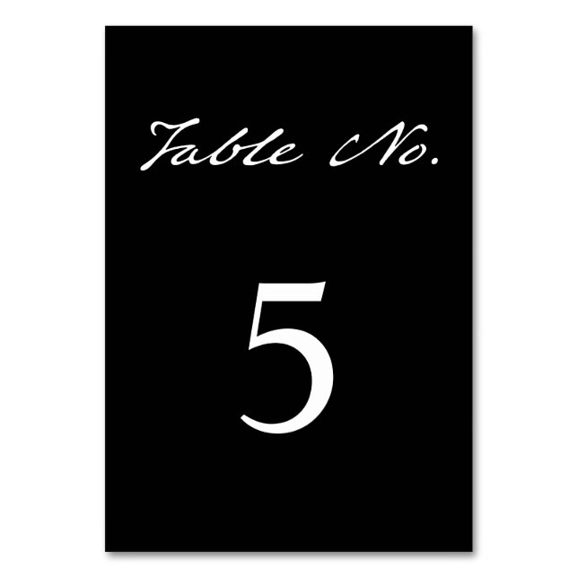 Pen Script Moderne Minimalistische Schwarze Hochze Tischnummer (Vorderseite)