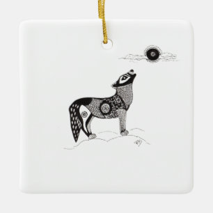 Pen- und Ink Howling Wolf-Ornament Keramikornament