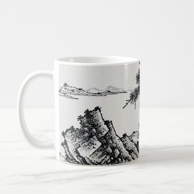 Pen und Tinte Chinesische Landschaft mit Kiefern Kaffeetasse (Links)