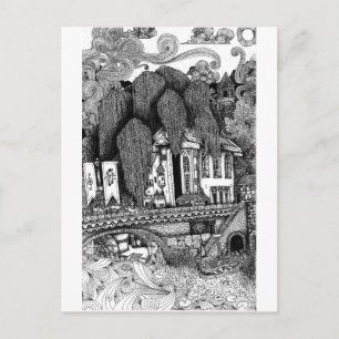 Pen und Tinte-Illustration auf der Postkarte des F