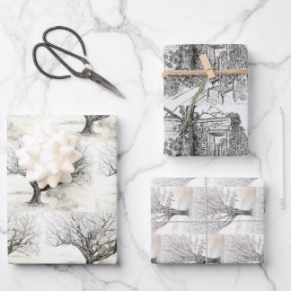 Pen und Tintenbaum zeichnend Geschenkpapier Set